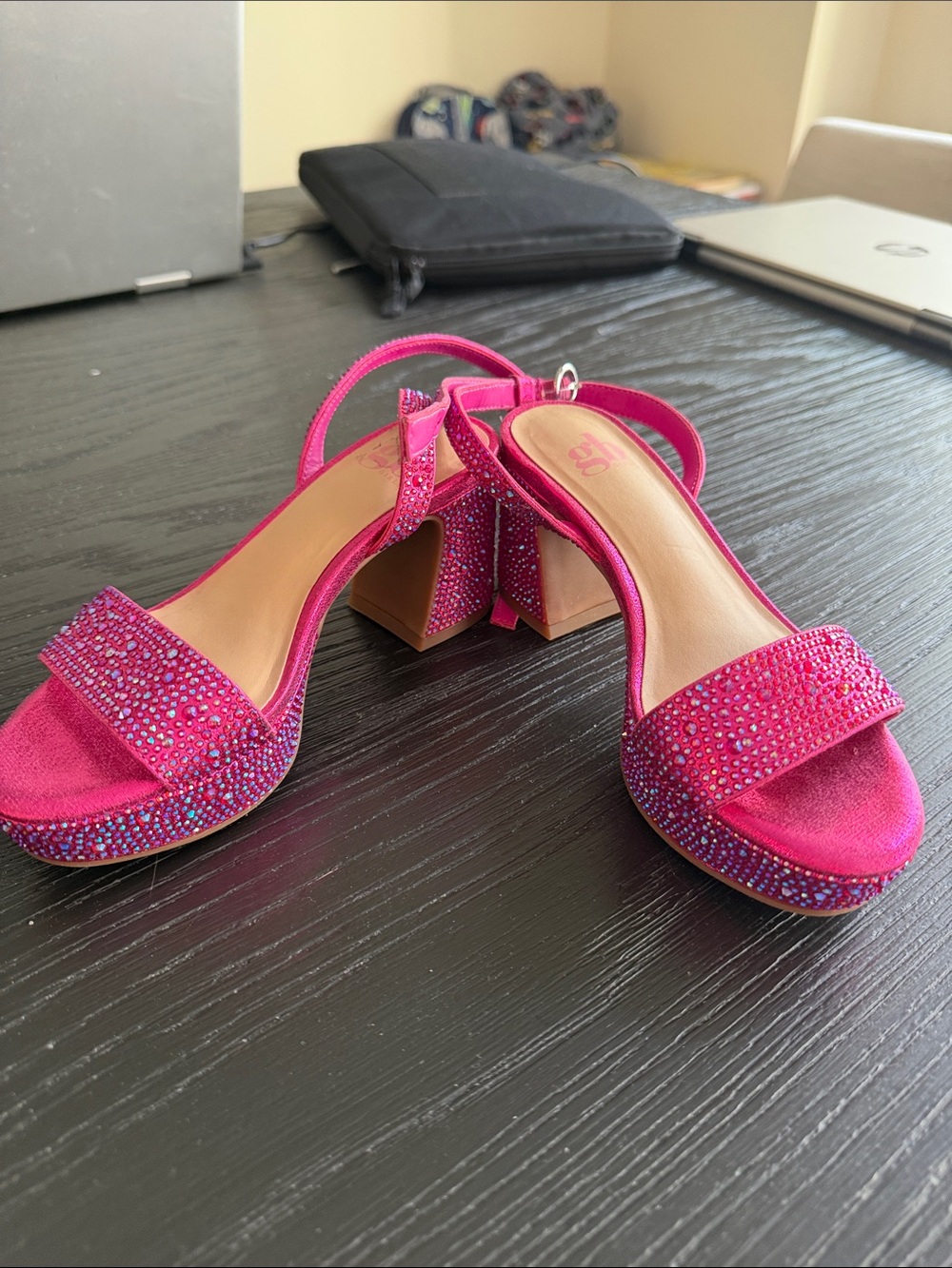 GB girls Hot Pink Rhinestone Block Heel Sandals